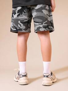 SUMWON Tween Camo Cargo Shorts With Drawstring Waist And Flap Pockets Summer Casual Streetwear - Grey - View 2