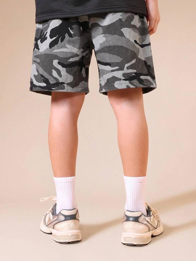 Shorts Cargo Camuflada com Cintura com Cordão e Bolsos com Abas para Adolescentes, Casual de Verão Streetwear