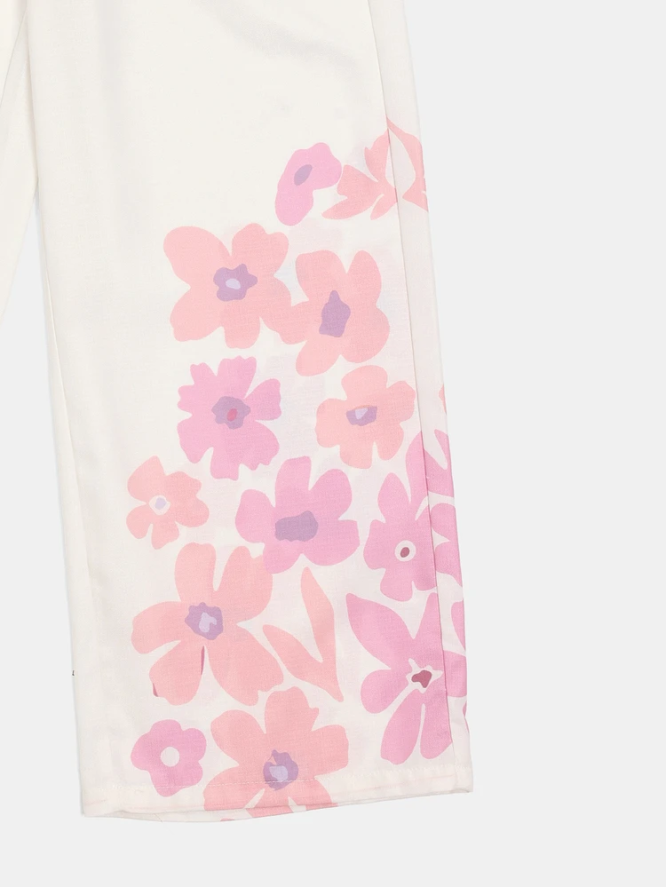 One Shoulder Ruffle Tank Top With Cropped Wide Leg Pants Floral Print Co-Ord Set Summer Vacation Resort Wear