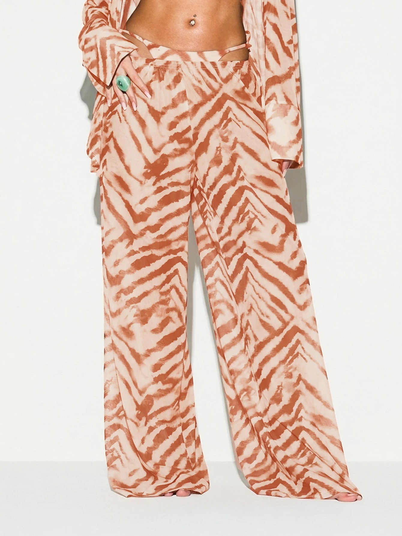KIZN Tiger Print Mesh Wide Leg Pants