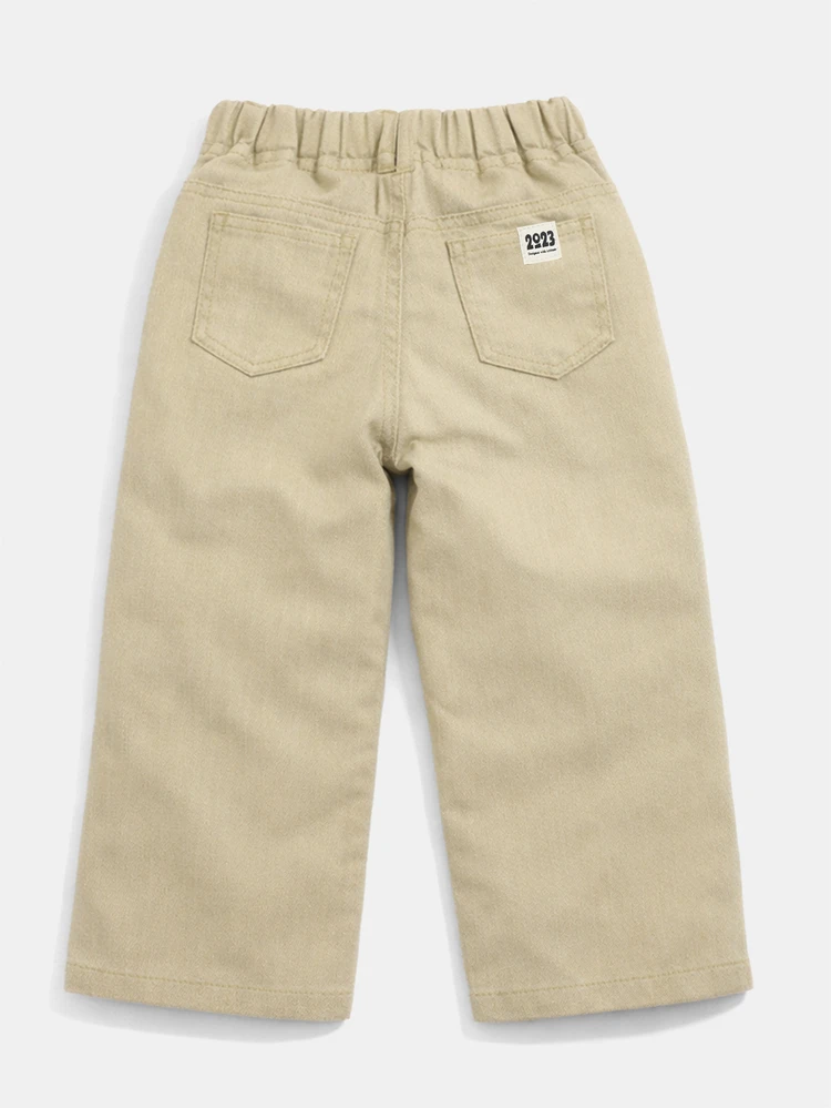 Jungen Cargo-Hose mit Kordelzug und Seitentaschen, elastischer Taille, beige Baumwolle, locker geschnitten, Lässig für Frühling und Sommer