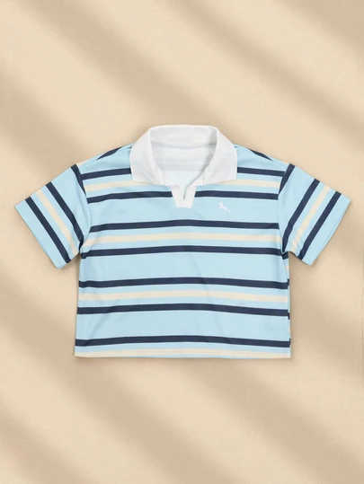 SUMWON Girls Short Sleeve Striped Polo Top With White Collar Casual Summer Tween Fashion