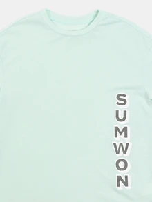 SUMWON Oversized Boys Short Sleeve Crewneck Letter Print T Shirt With Vertical Side Text Design Casual Summer Top - Blue - View 3