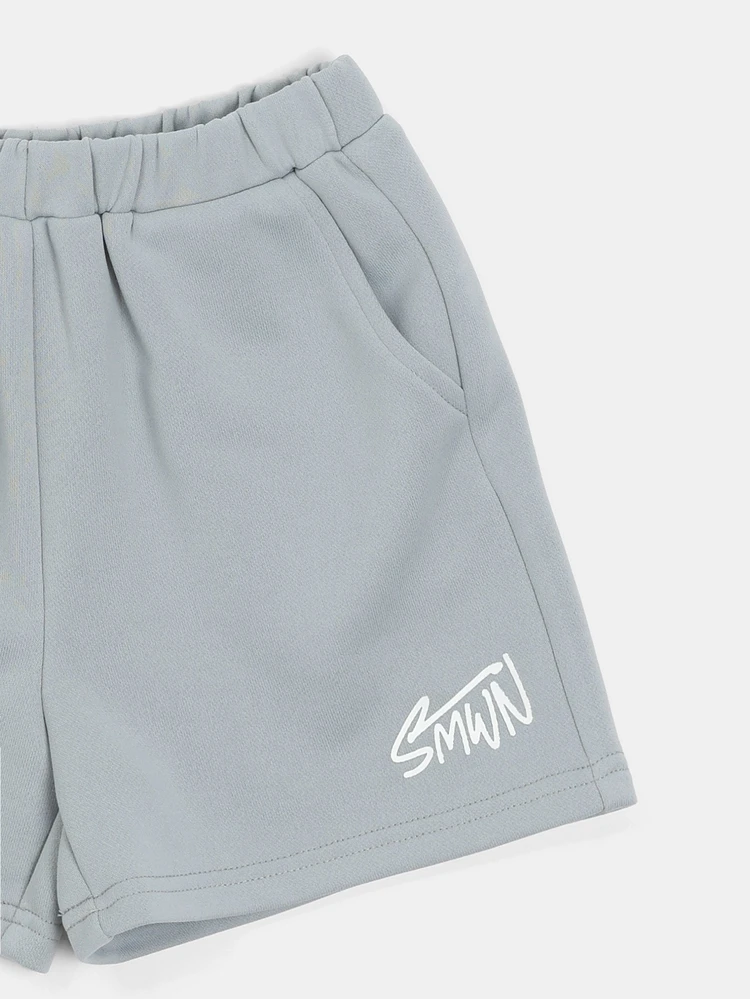 Conjunto coordinado de camiseta de manga raglán y pantalones cortos de verano informal con diseño estampado para niños oversize, conjunto de dos piezas