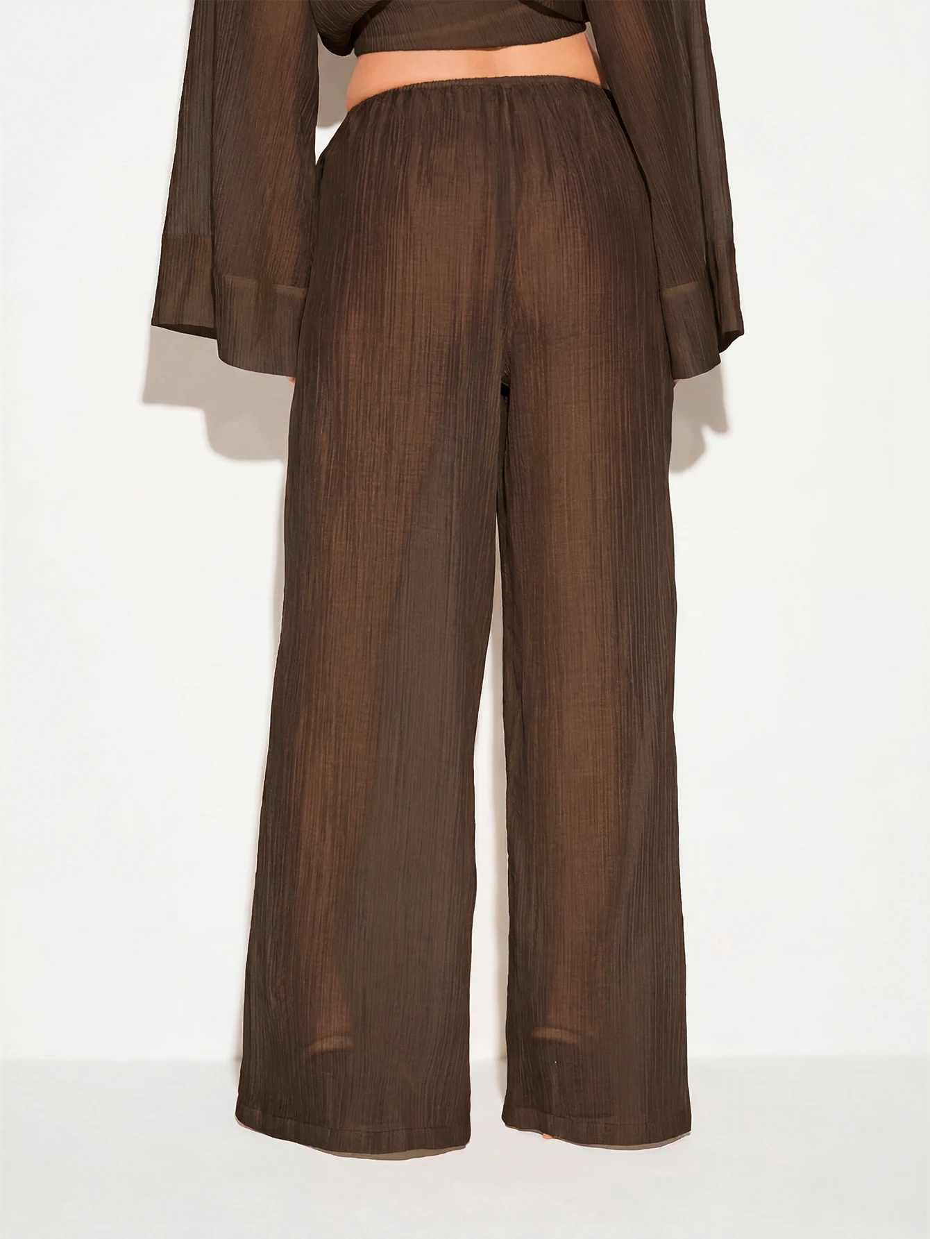 KIZN Sheer Wide Leg Trousers With Drawstring Waist