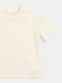 Boys Textured Jacquard Short Sleeve Crew Neck Regular Fit Casual Tee Summer Spring Everyday Wear Basic Top - Apricot - View 4