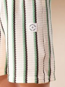 SUMWON Crochet Striped Polo Co-Ord Set Summer Lightweight Breathable Comfortable Casual Tween Collection Short Sleeve Collar Button Front - Mint Green - View 6