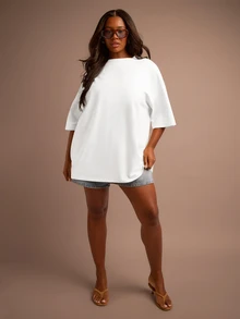 FASHION SZN Camiseta Básica de Algodão 100% Oversized de Gola Careca, Básicos Diários Soltos e Confortáveis, Roupa de Verão Fresca para Férias, Camiseta Branca Básica para Usar no Trabalho e no Final de Semana, Estilo Minimalista Y2K - Branco - Visão 5