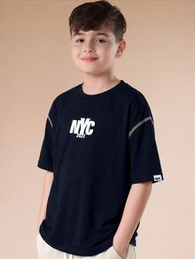 SUMWON Tween Boys NYC Graphic T-Shirt And Cargo Shorts Coordinated Summer Casual Streetwear Co-Ord Set With Contrast Stitching Detail - Beige - View 3