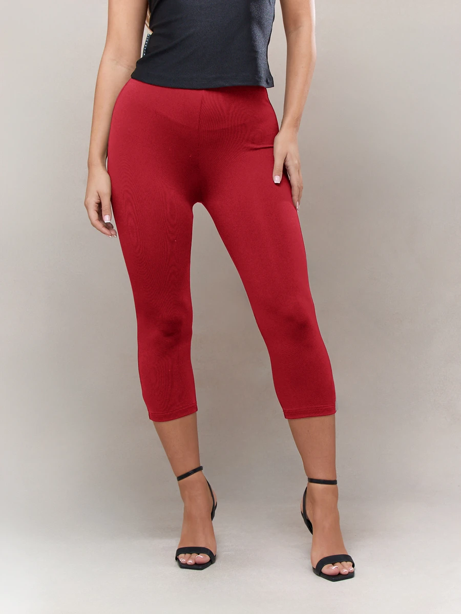 MISSGUIDED Högmidjade Caprileggings Ribbade, texturerade, stretchiga, beskurna byxor, fritidskläder, bekväm passform - Röd - Visa 1