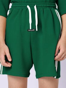 SUMWON Setelan Baju Atasan Lengan Pendek Berkerah Bulat Bertekstur dan Celana Pendek Serasi untuk Anak Laki-laki dengan Detail Garis Samping, Kasual Musim Panas untuk Sehari-hari - Hijau - View 7