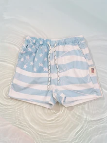 SUMWON Boys American Flag Print Swim Trunks With Elastic Waistband And Drawstring Closure For Summer Beach Swimming Pool , Fourth Of July - Blue - View 1