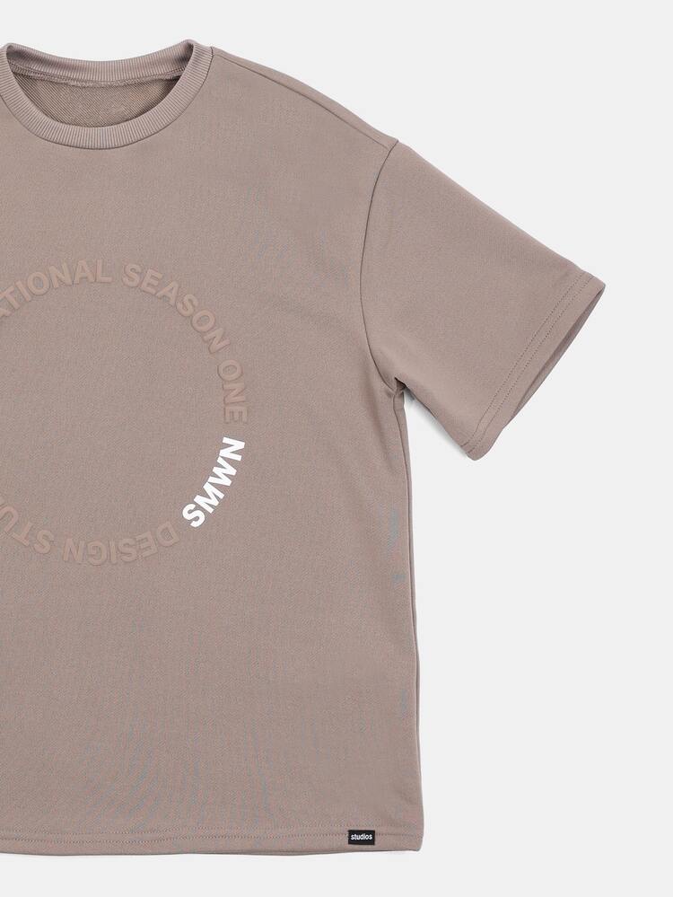 Oversized Tween Round Neck Short Sleeve Tee With Circular Puff Print Text Design Graphics