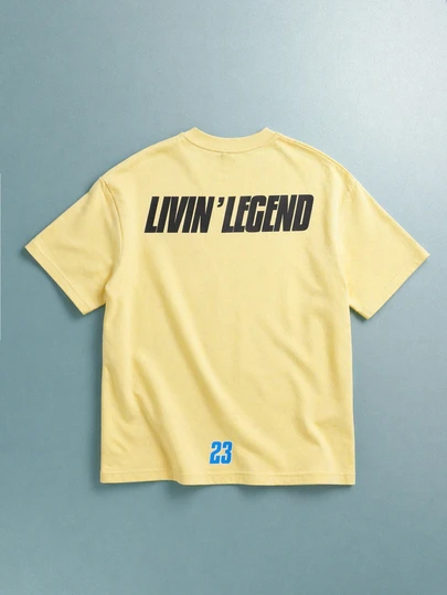 SUMWON Tween Boys Yellow Livin Legend Short Sleeve Crew Neck Graphic Print T-Shirt With Number 23 Detail Casual Streetwear