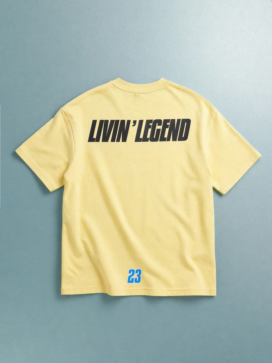 青少年男童黄色“Livin Legend”短袖圆领印花T恤，饰有23号图案，休闲街头风。 - 黃色 - 查看 1