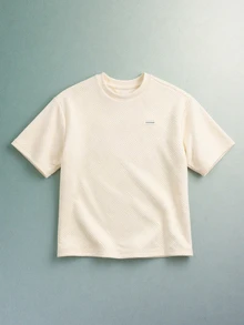 Boys Textured Jacquard Short Sleeve Crew Neck Regular Fit Casual Tee Summer Spring Everyday Wear Basic Top - Apricot - View 1