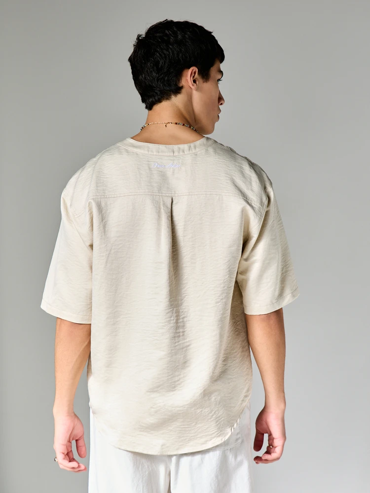 Relaxed V-Neck Short Sleeve Shirt With Pleated Details Linen Feel Casual Summer Top