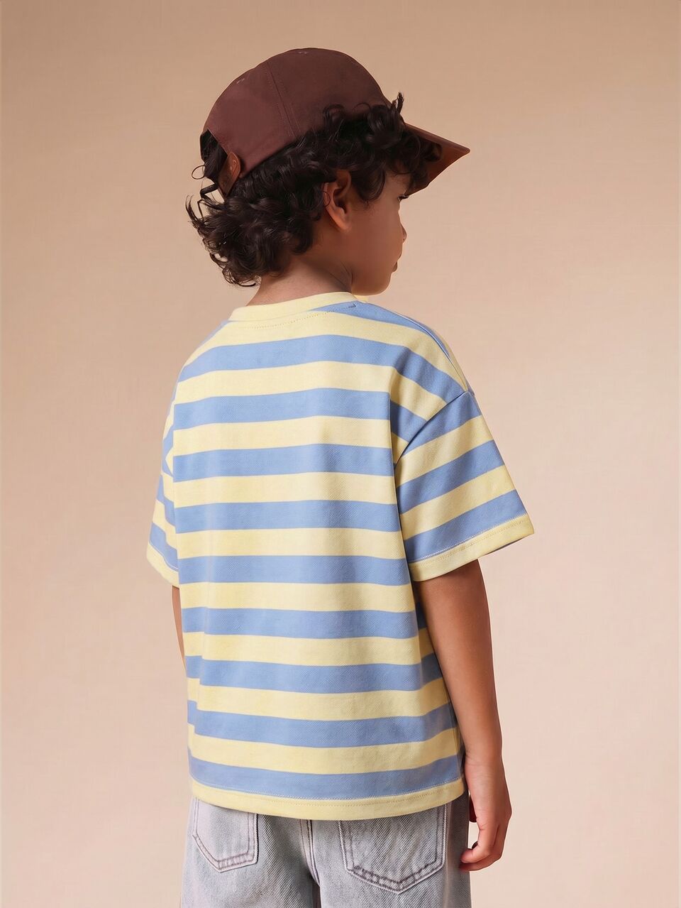 Oversized Boys Striped Short Sleeve Casual Summer Tee With Sunwell Circle Print Design Youth Comfortable Round Neck Pullover Top Back-To-School School