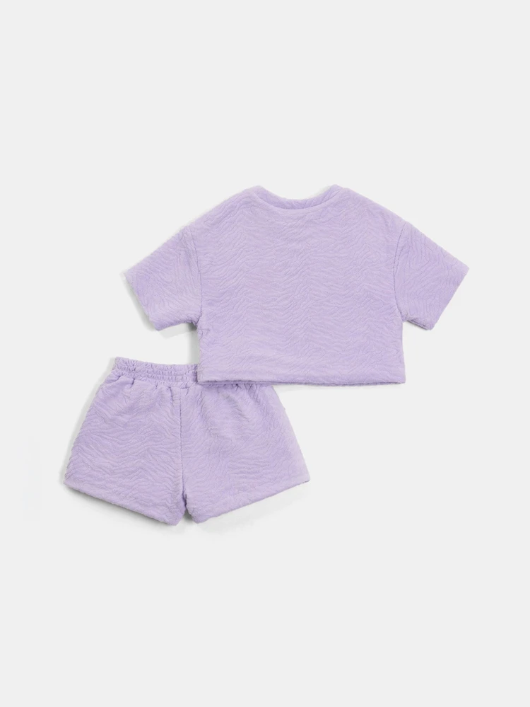 Ensemble coordonné de haut court et short à imprimé zigzag texturé en éponge, tenue d'été décontractée pour filles