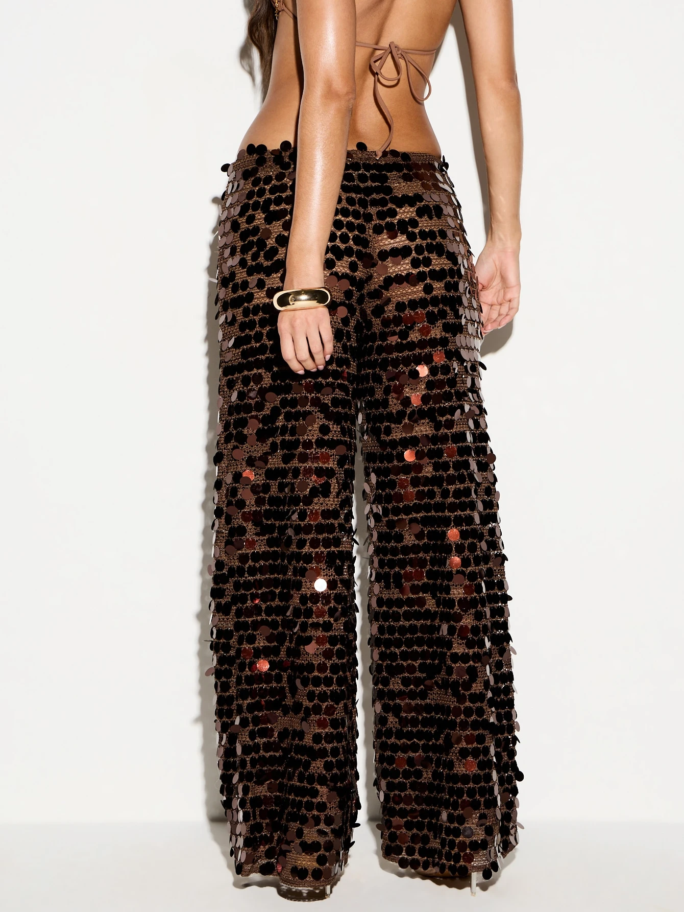KIZN Sequin Crochet Wide Leg Trousers