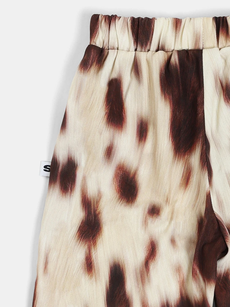 Pantalon court décontracté d'été pour garçons avec imprimé vache tie-dye, taille élastique et cordon de serrage