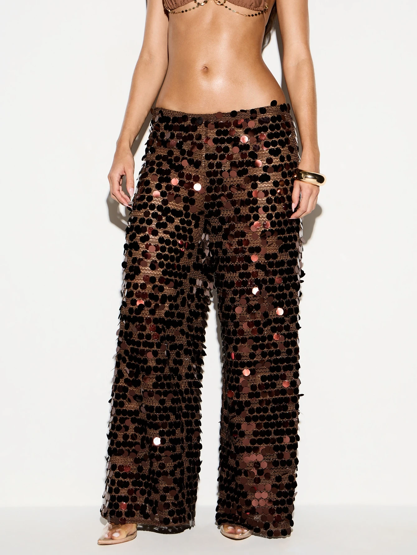 KIZN Sequin Crochet Wide Leg Trousers