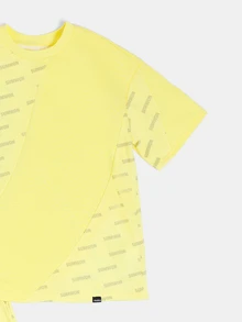 SUMWON Yellow Short Sleeve Tee And Shorts Coordinated Set With All Over Print Design For Summer Casual Wear - Yellow - View 4