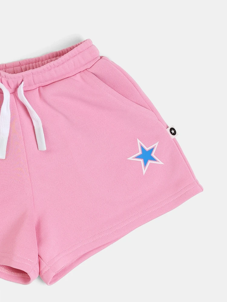 アメリカ星プリント バックデザイン スリーブディテール付き ガールズ オーバーサイズクロップTシャツ&リラックスショーツ セット、独立記念日