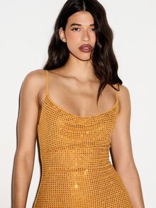 KIZN Sequined Cowl Neck Mini Dress With Thin Straps And Bodycon Silhouette For Party Evening Occasions - Orange - View 3