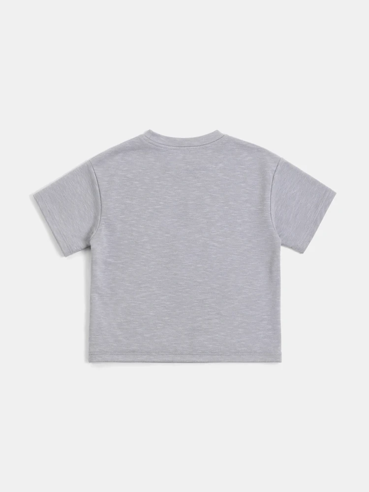 Maglietta girocollo a maniche corte oversize con stampa del logo globale per ragazzi, moda casual estiva di base per bambini