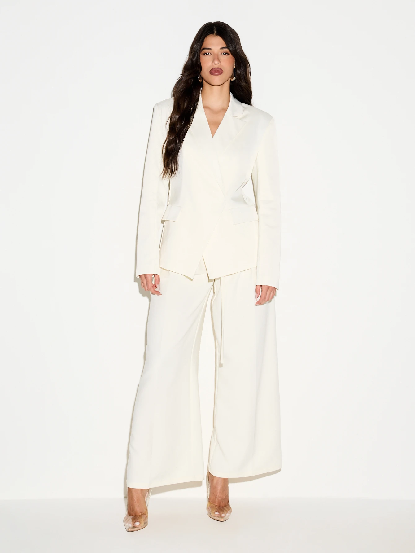 KIZN Satin Blazer With Cinched Waist And Back Belt