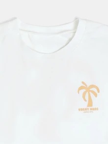 SUMWON Vacay Mode Palm Tree Graphic Two Piece Outfit Set With Striped Shorts For Summer Beach Holiday Casual - White - View 3