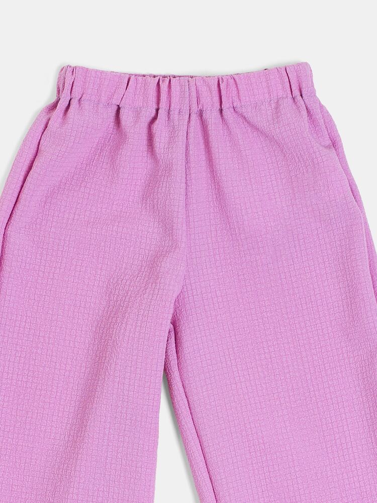 Young Girls Crinkle Textured Button Front Sleeveless Top And Wide Leg Pants Summer Two Piece Outfit Set