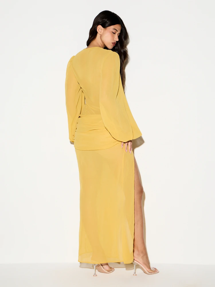 KIZN Plunging Long Sleeve Maxi Dress With Belt