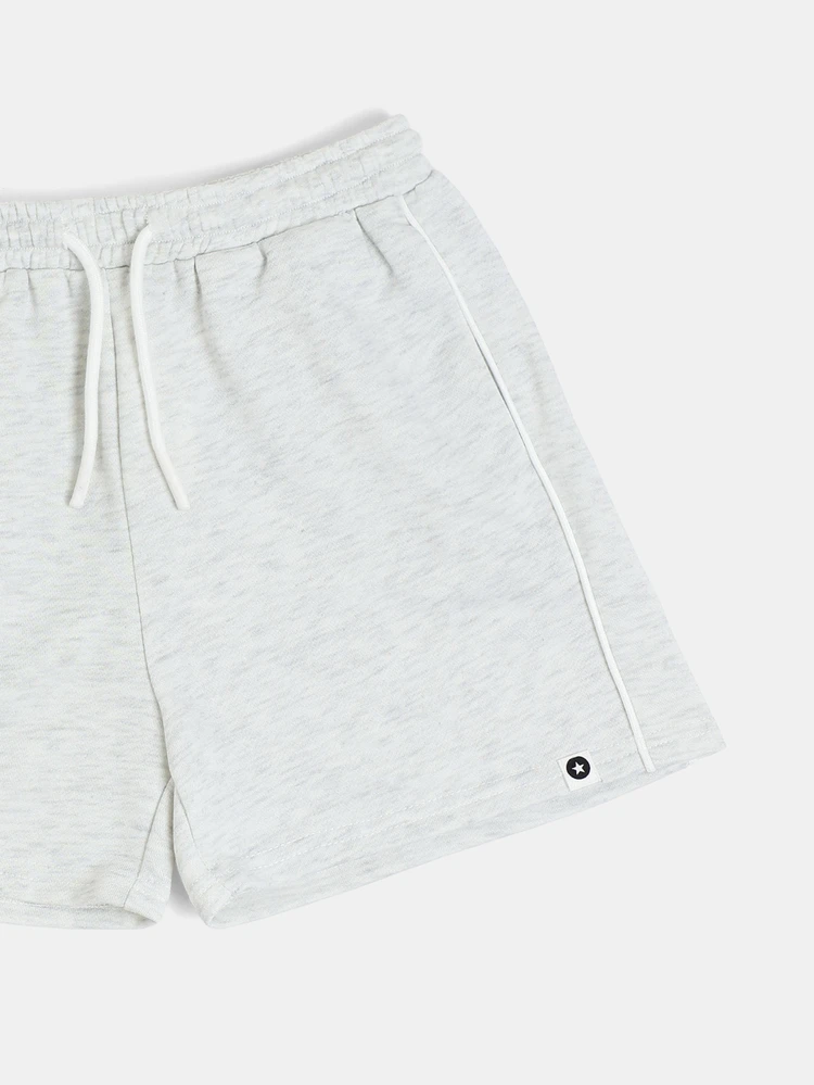 Conjunto de Camiseta de Manga Curta Gola Careca Azul Claro e Shorts Creme Co-Ord com Estampa de Texto e Cintura Elástica, Conjunto Casual de Verão