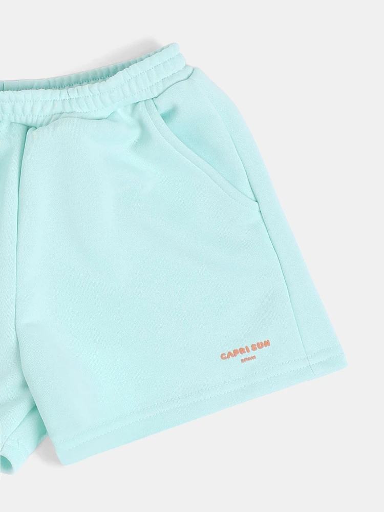 Girls Mint Green Crew Neck Short Sleeve T-Shirt And Shorts Co-Ord Set With Sun Print Summer Casual Outfit