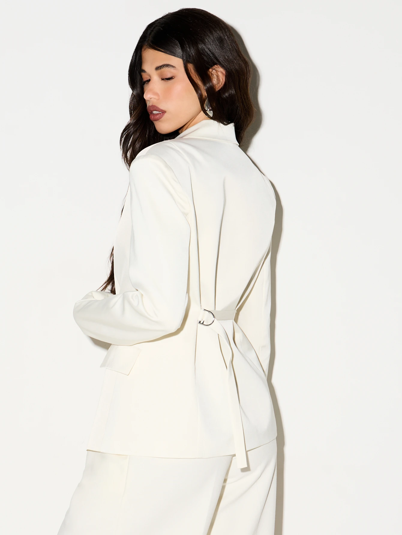 KIZN Satin Blazer With Cinched Waist And Back Belt