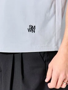 SUMWON Tailored Half-Zip Polo Shirt With Point Collar And Short Sleeves Summer Casual Boxy Fit Top - Grey - View 4
