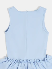 Ruffle Hem Sleeveless Fit And Flare Mini Dress With Gathered Waist Detail Round Neckline Spring Summer Casual Day Wear - Blue - View 3