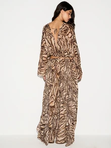 Zebra Print Wide Leg Palazzo Trousers High Rise Flowy Casual Pants Abstract Pattern Fall Summer Vacation Travel Outfit Bohemian Style Comfortable Fit - Khaki - View 6