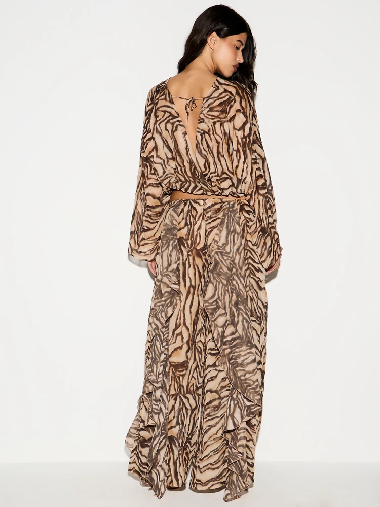 KIZN Zebra Print Wide Leg Palazzo Trousers