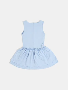 Ruffle Hem Sleeveless Fit And Flare Mini Dress With Gathered Waist Detail Round Neckline Spring Summer Casual Day Wear - Blue - View 2