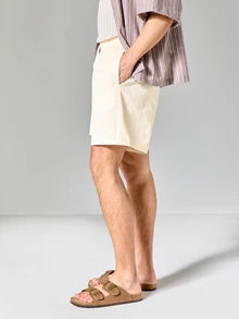 SUMWON Elliot Poplin Pull-On Shorts With Elastic Waist And Drawstring Summer Casual Relaxed Fit Chino Shorts - Light Yellow - View 5