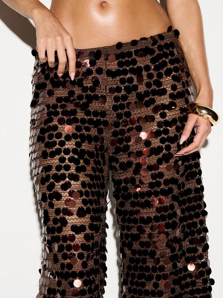 KIZN Sequin Crochet Wide Leg Trousers