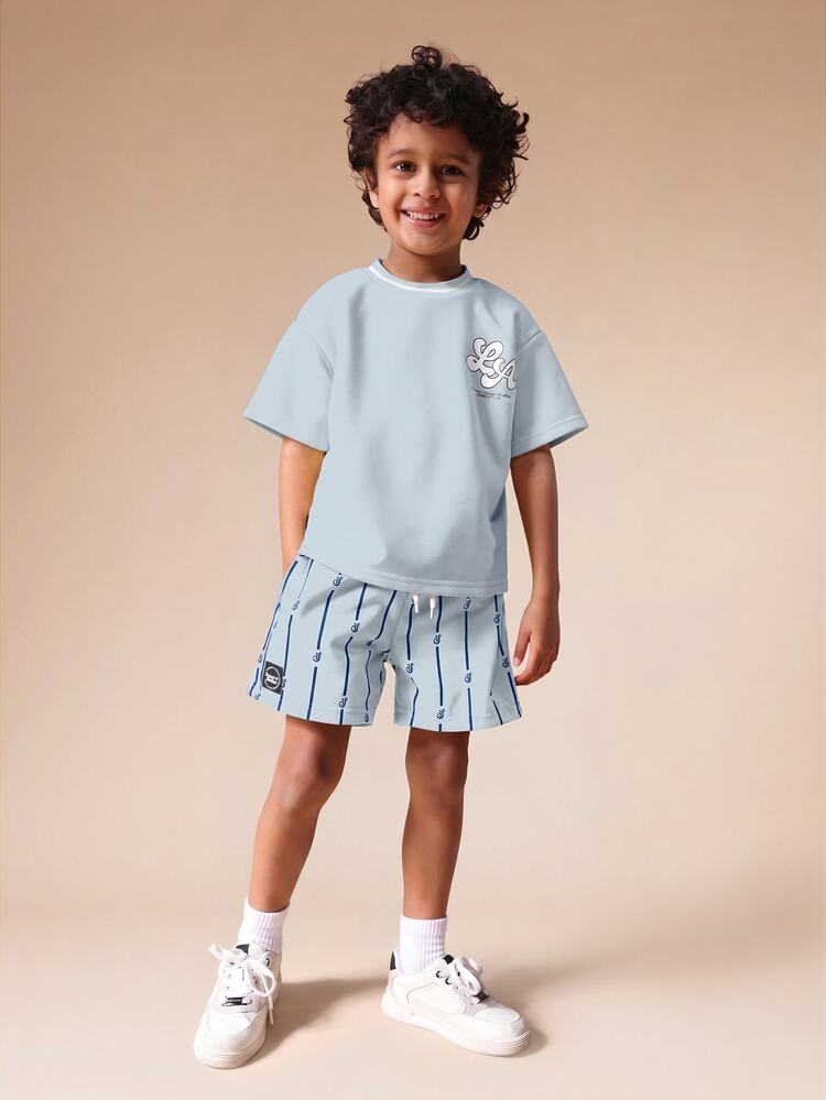 Boys Casual Coordinated T-Shirt And Shorts Set With Graphic Print Short Sleeves Summer Playground Outfit