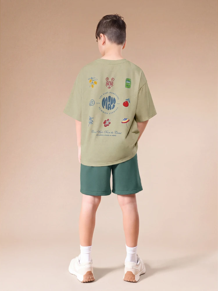 Oversized Tween Boys Summer Co-Ord Set With Graphic Print T-Shirt And Matching Shorts Casual Vacation Outfit