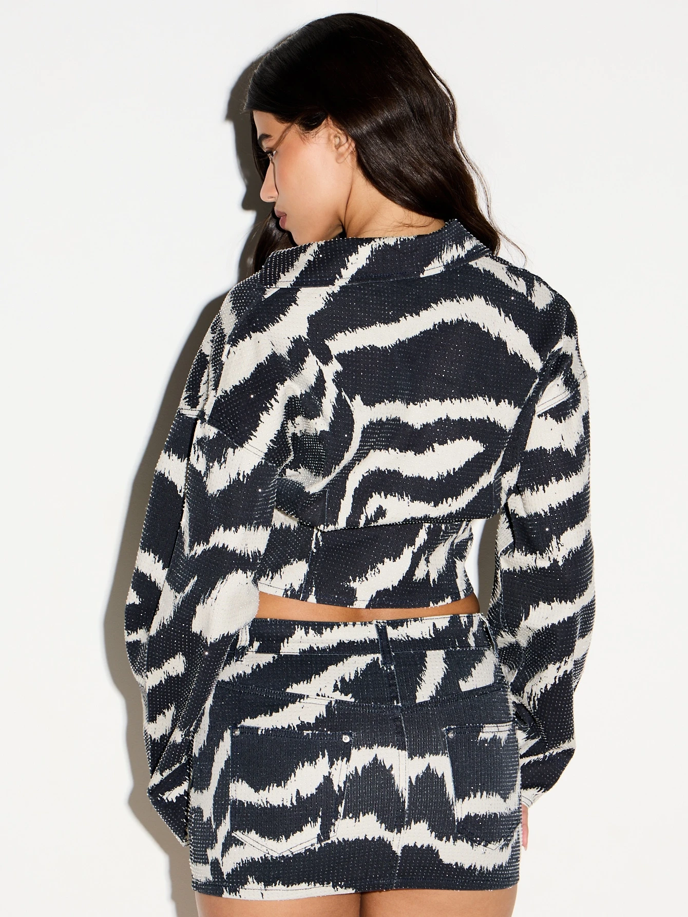 KIZN Zebra Print Cropped Denim Jacket