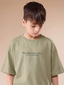 SUMWON Oversized Tween Boys Summer Co-Ord Set With Graphic Print T-Shirt And Matching Shorts Casual Vacation Outfit - Green - View 5