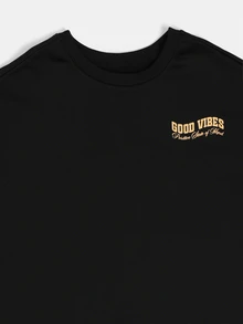 SUMWON Boys Good Vibes Co Ord Set Short Sleeve Crew Neck T Shirt And Drawstring Shorts Summer Casual Matching Two Piece Outfit - Black - View 3