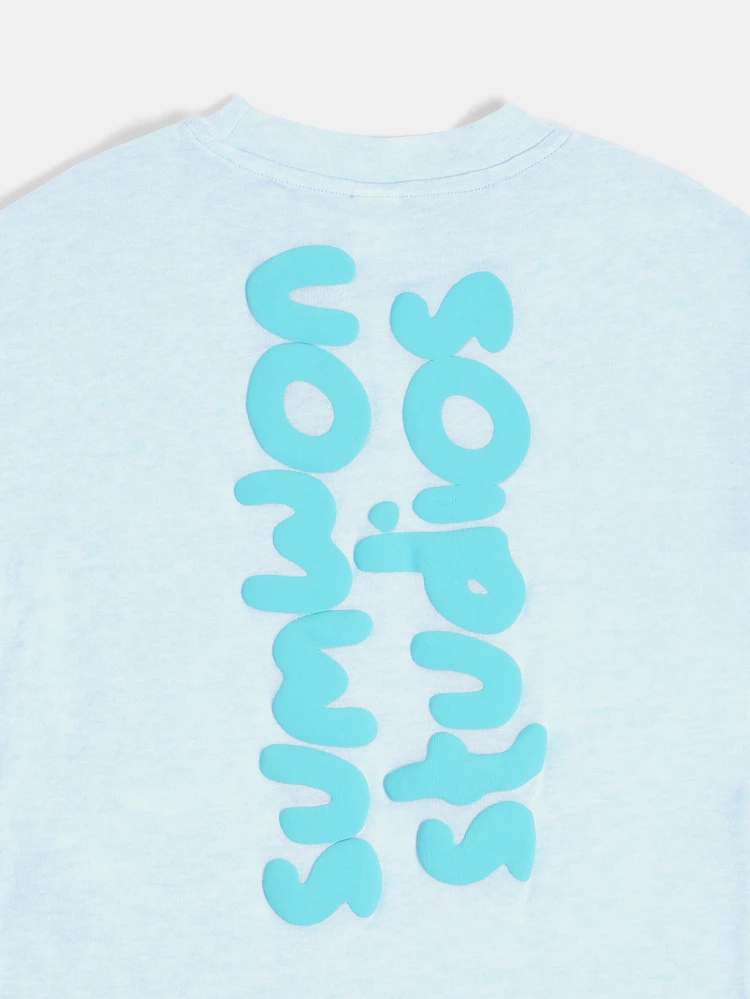Jungen Hellblau Rundhals Kurzarm T-Shirt mit Markenlogo Muster, lässiges Sommer T-Shirt